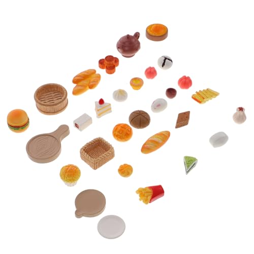 Vaguelly 30St Morgentee-Kuchen-Burger Küchenzubehör für Puppenstuben Miniatur-Food-Modell Mini-Hausverzierung kleine Geschenkideen Ornament Miniatur-Essen Puppennahrungsmodell Harz von Vaguelly