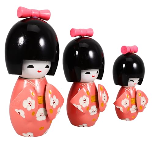 Vaguelly 3St Kimono Puppen Puppe Prinzessin Anime- Figuren Drachen Kimono-Mädchen-Statuen BO Kimono-Puppenschmuck Japanisches Holzdekor Mädchen Puppe Ornament hölzern Violett von Vaguelly