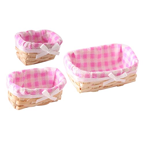 Vaguelly 3St Miniatur geflochtene Körbe kühlkorb einkaufskorb Storage Baskets Miniaturkorb Tischdekoration Space Saver Mini-Korbdekoration Kleiner Bambuskorb schmücken Mini Körbe Stoff Rosa von Vaguelly