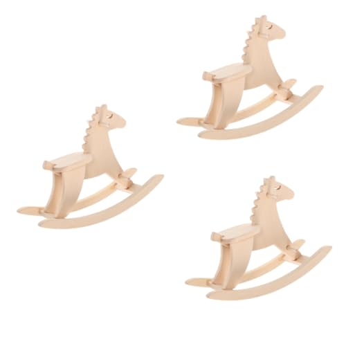 Vaguelly 3St Puppenhaus-Trojaner-Pferd-Modell Cockhorse-Modell Modell Schaukelpferd Puppenhausstuhl Dekoration handwerkskunst Puppenhaus-Schaukelpferd Miniatur-Schaukelstuhlmöbel Birke von Vaguelly