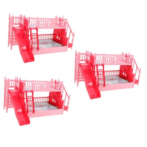 Vaguelly 3st Etagenbett-Set Für Puppen Puppenhaus Etagenbett Für Puppenschlafzimmer Miniatur-Puppen-etagenbett Mini-verzierung Mini-möbelmodell Mini Etagenbett Mini-hausmöbel Abs Rosa von Vaguelly