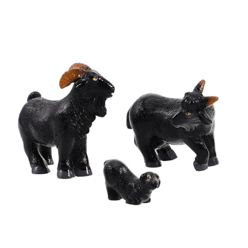 Vaguelly 3st Schwarzes Ziegenmodell Ziege Stofftier Miniatur-tierfiguren Mini-kuscheltiere Schafspielzeug Mini-schaffiguren Mini-ziegenfiguren Spielzeuglamm Strohschaf-Ornament Black Harz von Vaguelly