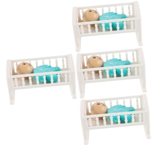 Vaguelly 4 Sätze Puppenhausbett Puppenhaus-miniaturkrippe Mini Hausbett Miniaturbettmodell Babypuppenbett Mini-Kinderbett Puppenhaus Babybett Mini-hausmöbel Puppenstubenmöbel Abs von Vaguelly