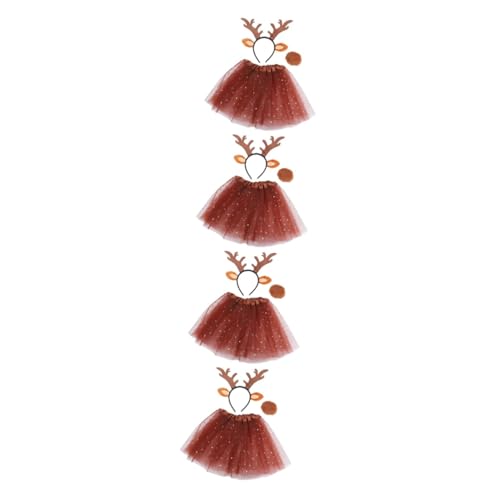 Vaguelly 4 Sets Geweih Stirnband Set Rentier Tutu Kostüm Hirsch Stirnband Tier Tutu Rock Geweih Kopfschmuck Geweih Kostüm Tierohren Haarband Tierohren Stirnband Und Kurzes von Vaguelly