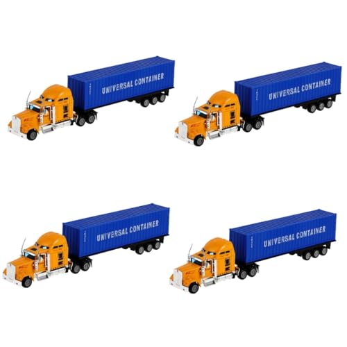 Vaguelly 4 Stück Druckguss Sattelzugmaschinen LKW Simulation Container LKW Automodell Mini Spielzeugmaterial Spielzeug Aus Autos Jungenspielzeug Sattelschlepper Spielzeugträger von Vaguelly