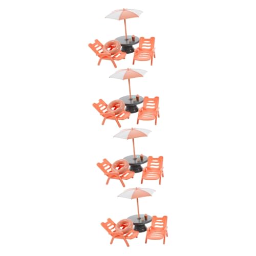 Vaguelly 4 Stück Strandkorb-Set Mini-Strandkorb-Ornament Mini-Möbel Strandkorb-Modell kinder sandspielzeug kinder strandspielzeug puppenhaus tisch stuhl modelle Simulations-Requisiten Abs von Vaguelly