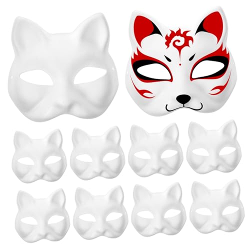 Vaguelly 45 Stk Zellstoff-blank-maske Diy Leere Katzenmasken Maske Aus Pappmaché Anstreichen Papiermasken Zum Basteln Einfache Maskerademasken Katzenmasken Zum Bemalen Halloween-maske Weiß von Vaguelly