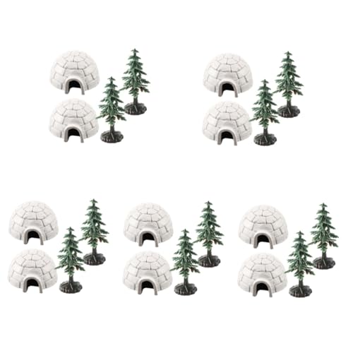 Vaguelly 5 Sätze Iglu-Modell Mini-Spielzeug Puppenhaus Eishaus Iglu-Ornament Schneehaus-Statue Gefälschter Weihnachtsbaum Lebensechte Eishausmodelle Weihnachtsdorf Zubehör Plastik von Vaguelly