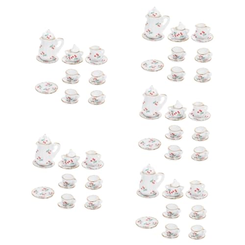 Vaguelly 5 Sets Mini Keramik Teeservice Miniatur Teekessel Puppenhaus Küchenzubehör Spielzeug Küchenzubehör 1/12 Puppenhaus Zubehör Miniatur Teetasse Mini Teller Teetassen Rote von Vaguelly