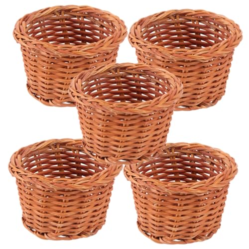 Vaguelly 5 Stück Mini geflochtener Korb ablagekörbe kühlkorb einkaufskorb Miniaturlebensszenen-Dekoration Home Decor Mülltonne Behälter Weiden Miniatur-Möbeldekor Mini-Korbverzierung Rattan von Vaguelly