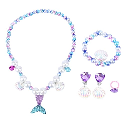 Vaguelly 5 Teiliges Meerjungfrau Schmuckset Für ädchen Perlen Halskette Armband Und Ring üßes Kinderaccessoire Für Und Ideal Für Kostüme Und Partys von Vaguelly