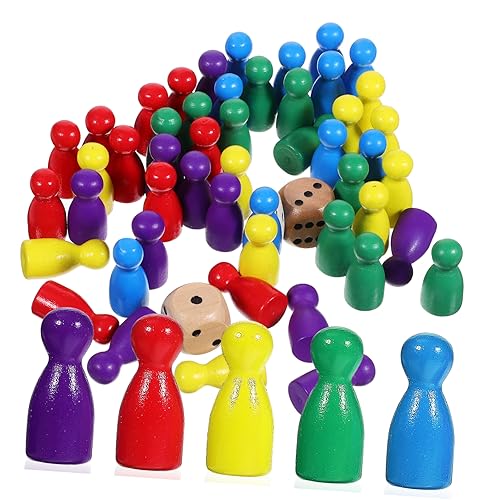 Vaguelly 50 Stück Ludo-Brettspiel Spielset Spielfiguren Brettspielzubehör Schachspiel Schachbrett Brettspiel Schachfiguren Zubehör für Brettspiele Schachmarker Lernspielzeug Holz von Vaguelly