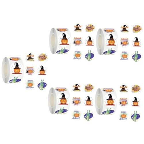 Vaguelly 5St Etikettenaufkleber Geschenketiketten Halloween Theme runde Kreisgesichtsaufkleber Kinder Aufkleber Halloween-runde Aufkleber Halloween-Kürbis-Aufkleber Kupferplattenaufkleber von Vaguelly