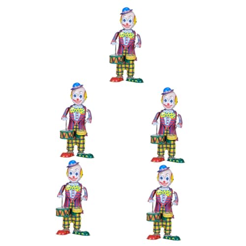Vaguelly 5St Desktop-Dekor Clown-Ornament Kinderspielzeug Haargummis Spielzeuge Clown-Figur Iron Clown Aufziehspielzeug altmodisch Schlagzeuger kleines Spielzeug schmücken Uhrwerk Weißblech von Vaguelly