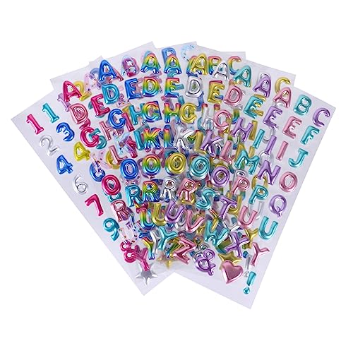 Vaguelly 6 Blätter 3D-Aufkleber Cartoon-Glitter-Aufkleber Puzzle-Alphabet-Aufkleber Nummern- Und Alphabetaufkleber Glitzer-buchstabenaufkleber Dekorative Aufkleber Zahlenaufkleber Plastik von Vaguelly