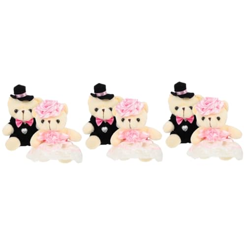 Vaguelly 6 STK Hochzeitsbärenpuppe Hochzeitsbärenfiguren Plüschtier Spitze Bären Puppe Abschluss Stofftiere Plüschpuppe Minifiguren Kleine Bärenpuppe Ausgestopft Rosa Pp Baumwolle von Vaguelly