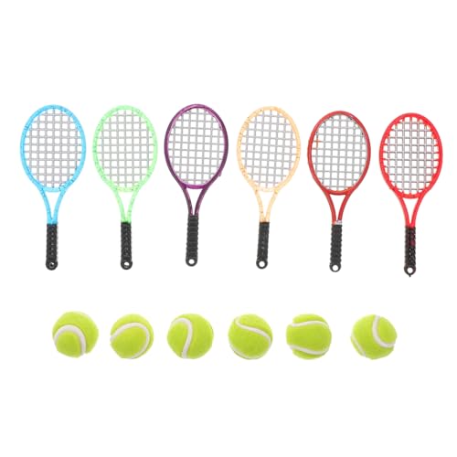 Vaguelly 6 Sets Mini Tennisschläger Und Ball Set Für Puppenhaus Sportzubehör Mini Tennisschläger Modell Für Foto Requisiten Und Miniatur Dekorationen von Vaguelly