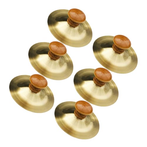 Vaguelly 6 Stück Kinder Schlaginstrument Kleine Handbecken Percussion Fingerbecken Becken Klöppel Glocke Marschbecken Operngong Mini Becken Handgong Becken Goldenes Metall von Vaguelly