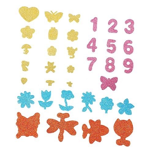 Vaguelly 7 Goldpuder-Schwamm-Aufkleber Kinder Aufkleber Nach Zahlen Klebeaufkleber Lustiger Aufkleber Selbstklebender Glitzer-Sticker Aufkleber Per Buchstabe Kinder Aufkleber Schaum von Vaguelly