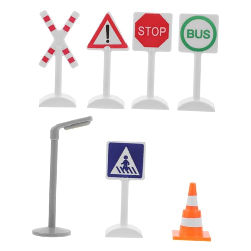 Vaguelly 7 Teiliges Straßenschild Spielset Miniatur Verkehrsschilder Für Straßensignal Verkehrsspielzeug Für Spielende Barrikade Straßenband Ampel Auto Garage Verkehr von Vaguelly