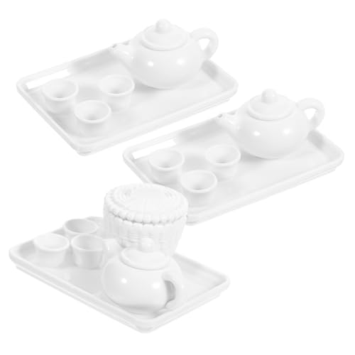 Vaguelly 9 Sets Teeservice Spielzeug Kleines Teetasse Küche Rollenspielspielzeug Mini Küchenzubehör Mini Zubehör Miniatur Teekannen Zubehör Kunststoff Weiß von Vaguelly