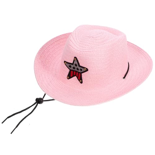 Vaguelly Cowboyhut Für Helm Strandhut Für Kleinkind Mütze Cowgirl-hut Sonnenhut Kappe Hüte Für Draußen Hut Mit Breiter Krempe Sonnenhüte Zylinder Kinderhüte Rosa Stroh von Vaguelly