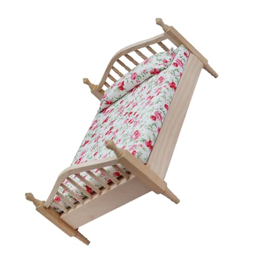 Vaguelly Doppelbett Blumenbett Puppenhausbett Mini-Bett- Puppenhaus-bettverzierung Puppenhaus Minibett Puppenstubenbett Schmücken Puppenhaus-Bett-Modell Holz von Vaguelly