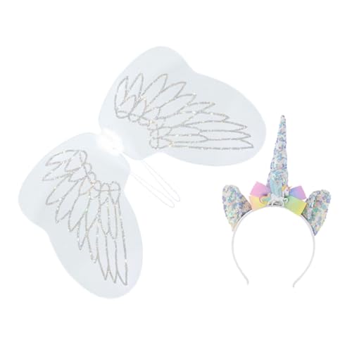 Vaguelly Einhorn Kostüm Set Einhorn Cosplay Kostüm Set Mit Stirnband Und Feenflügeln Maskerade Karneval Kostüm Requisiten Für Einhorn Zubehör von Vaguelly