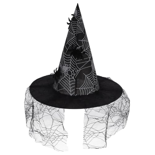 Vaguelly Halloween-Hexenhut Geister Spinnen Kostüm Neonhut Halloween-Schleier-Hexenhut Halloween Kostümzubehör Halloween Partyhut Halloween-Foto-Requisite Neuheit Halloween-Hut Spitze Black von Vaguelly