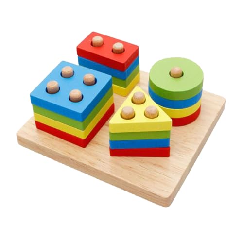 Vaguelly Holzbauklötze Set Pädagogisches Für Kleinkinder Konstruktionsspielzeug Mit Geometrischen Formen Lernspielzeug Für Zufällige Farben Ideal Für Kreative Strukturen Und von Vaguelly