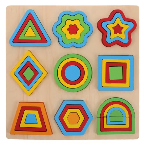 Vaguelly Holzpuzzlebrett Holzpuzzle Geometrisches Formpuzzle Früherziehungsmaterial Spielzeug Für Kleinkinder Formfarbenspielzeug von Vaguelly