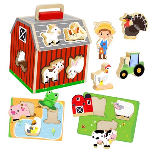 Vaguelly Holzpuzzles Barn Montessori Lernspielzeug für Kreatives Bauernhof Design Fördert Gehirnentwicklung Form und Farberkennung Handliche für Unterwegs Sicher und Langlebig Vaguelly Holzpuzzles Barn Montessori Lernspielzeug für Kreatives Bauernhof Design Fördert Gehirnentwicklung Form und Farberkennung Handliche für Unterwegs Sicher und Langlebig von Vaguelly