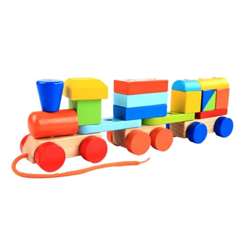 Vaguelly Holzspielzeug Für Kleinkinder 1PC Farbiger Ziehwagen Mit Bausteinen Lernspielzeug Für Das Laufen Pädagogisches Für Babys Ideales Für Die Frühkindliche Entwicklung von Vaguelly