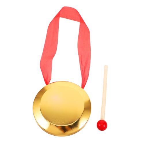 Vaguelly Kupfer Gong Mini Handgong Mit Schlägel Und Rotem Band Zum Aufhängen Tragbarer Feier Gong Mini Percussion Musikinstrumente Für 12 Cm von Vaguelly