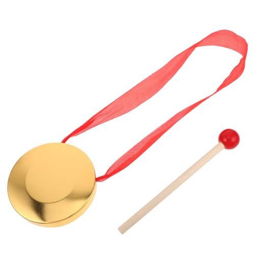 Vaguelly Kupfer Gong Mini Handgong Mit Schlägel Und Rotem Band Zum Aufhängen Tragbarer Feier Gong Mini Percussion Musikinstrumente Für 9 cm von Vaguelly