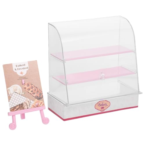 Vaguelly Miniatur-Bäckereischrank Miniatur-Bäckereischrank Puppenhaus Kuchen- Und Brotständer Mini-Lebensmittelvitrine Modell Dessertvitrine Mit Schiebetür Für Puppenhaus Laden Rosa von Vaguelly