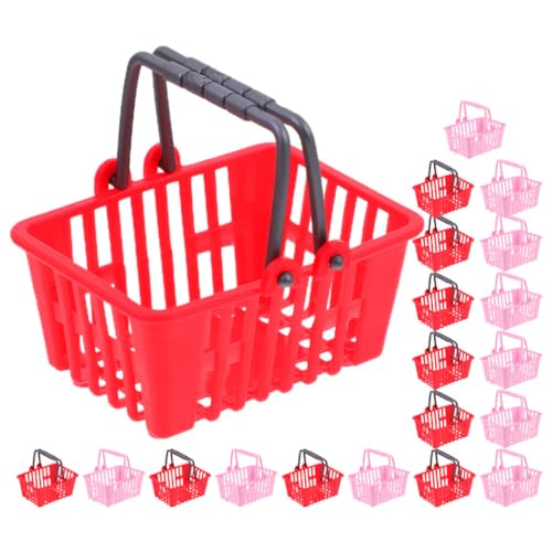 Vaguelly Miniatur-Einkaufskorb 20 Stück Puppenhaus Mini-Einkaufskorb Spielzeug-Supermarkt Handkorb Modelle Für Kinder Partyartikel Rot Rosa von Vaguelly