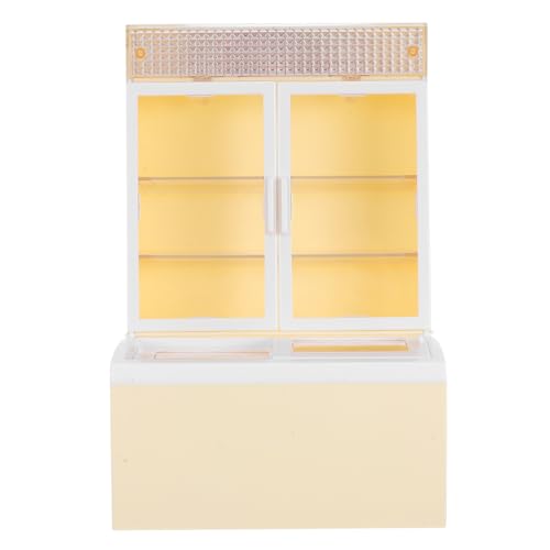 Vaguelly Miniatur-Kühlschrank Puppenhaus Mini-Kühlschrank Eiscreme-Vitrine Modell Winzige Küchenmöbel Spielzeug Für Kinder Rollenspielzubehör Beige von Vaguelly