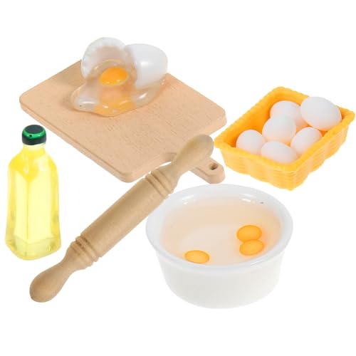 Vaguelly Miniatur-Puppenhaus-Küchenzubehör Puppen-Backwerkzeuge Spielzeug Einschließlich Mini-Nudelholz Aus Holz Schneidebrett Winzige Eier Ölflaschen von Vaguelly