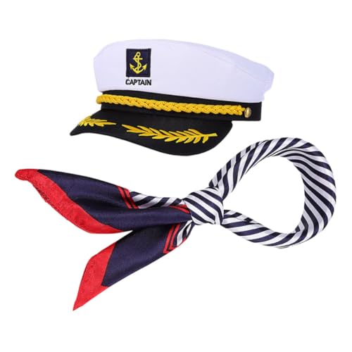 Vaguelly Nautischer Captain hut und Schal Set Klassisches Kostüm für Männer Frauen Party Bühnenauftritte Authentischer Segler Stil Zubehör Vaguelly Nautischer Captain hut und Schal Set Klassisches Kostüm für Männer Frauen Party Bühnenauftritte Authentischer Segler Stil Zubehör von Vaguelly