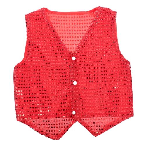 Vaguelly Kinder Pailletten Weste Rot 140cm Jungen Mädchen Halloween Kostüm Disco Party Weste Leistung Tops von Vaguelly