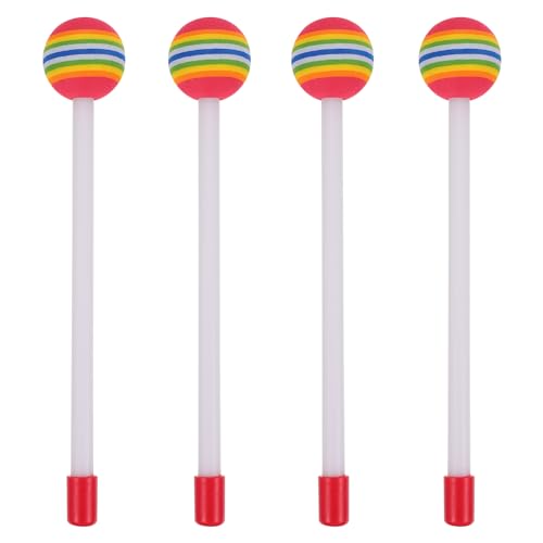 Lollipop Trommelstöcke, 4 Stück, für Kinder, zum Üben von Drumsticks, Oberschenkel, Lutscher aus Filz, rund, mit Holzgriff, Bogenfarben, Spielzeug für Musikinstrumente von Vaguelly