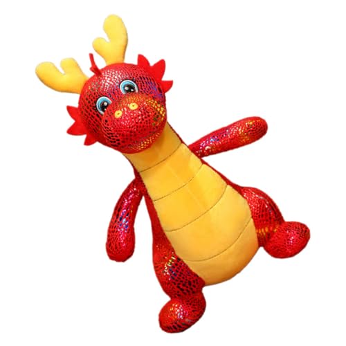 Vaguelly Plüsch Drache Chinesisches Neujahrs Maskottchen Realistisches Stofftier Für Heimdekoration Glücksdrache Plüschpuppe Frühlingsfest Rote Farbe von Vaguelly