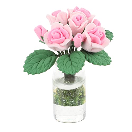 Vaguelly Puppenhaus Rosen Miniatur Künstliche Pflanzen Blumenverzierungen Hauspflanzentöpfe Rosendekor Abs Mini- -Bonsai-Ornament Mini-töpfe Vase Eingetopft Mini-hausbedarf Ton Rosa von Vaguelly