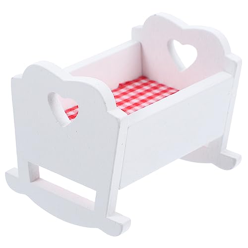 Vaguelly Puppenhaus Wiege Bett Mini Möbel Ornamente Mini Bett Basteln Miniatur Bett Mini Krippe Dekor Spielen Mini Miniatur Babybett Mini Babybett Puppen von Vaguelly