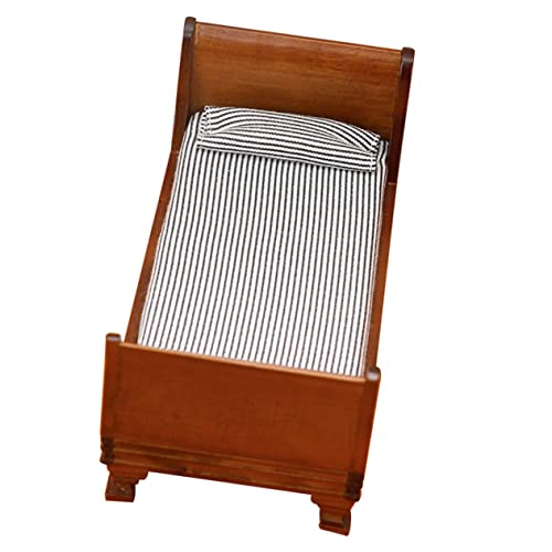 Vaguelly Puppenhausbett Simulierte Bettdekoration Miniatur-Handwerk Mini-Bett- Mini-einrichtungsschmuck Mini-schlafzimmerbett Zubehör Für Puppenhäuser Bettmodell Puppenbett Brown Stoff von Vaguelly