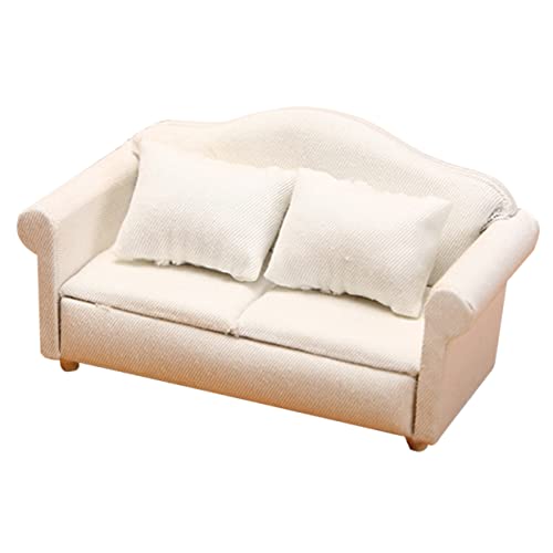 Vaguelly Puppenstubensofa puppenhaus Wohnzimmer Sofa dekorative kleine Couch Mini-Puppen bescherung Weihnachten Weihnachten Mini-Hausbedarf Miniatur-Puppendekor hölzern Weiß von Vaguelly