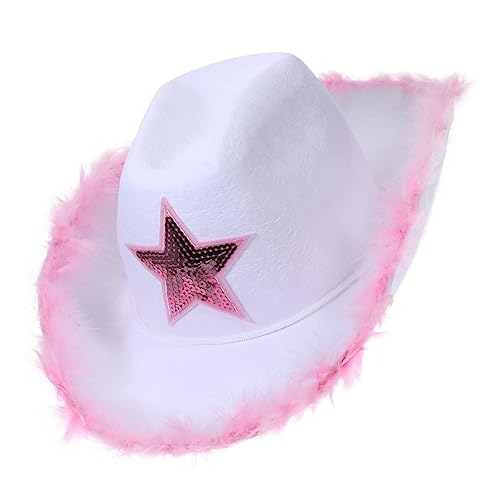 Vaguelly Roter Cowboyhut Weiblicher Cowboyhut Vaqueros Cowgirl Sombrero Westliche Hüte Partykostümzubehör Cosplay -hut Requisiten Verkleiden Frauen Hut Sonnenhut Kuhmädchenhüte Weiß Plüsch von Vaguelly