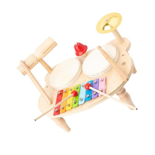 Vaguelly Satz Kindertrommel Musikinstrumente Spielzeuge Pädagogische Schlagtrommel Jazz-Schlagzeug Musikinstrument- Kleinkind Trommelspielzeug Hölzern Khaki von Vaguelly