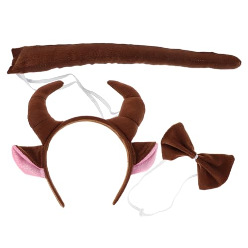 Vaguelly Satz Kopfschmuck-Set Aus Horn Stirnband Für Zootiere Ziegenhörner Kostüm Bullenkostüm Biest-Boy-Ohren Zubehör Für Tierhaare Kuhohren Und Ochsenschwanz Stoff Coffee von Vaguelly